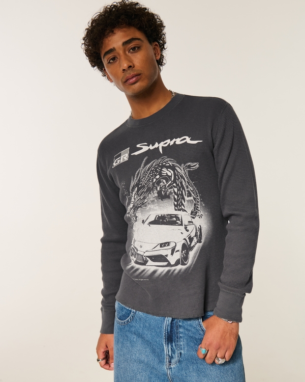 Thermal Long-Sleeve Toyota Supra Graphic Tee, Dark Gray view 1