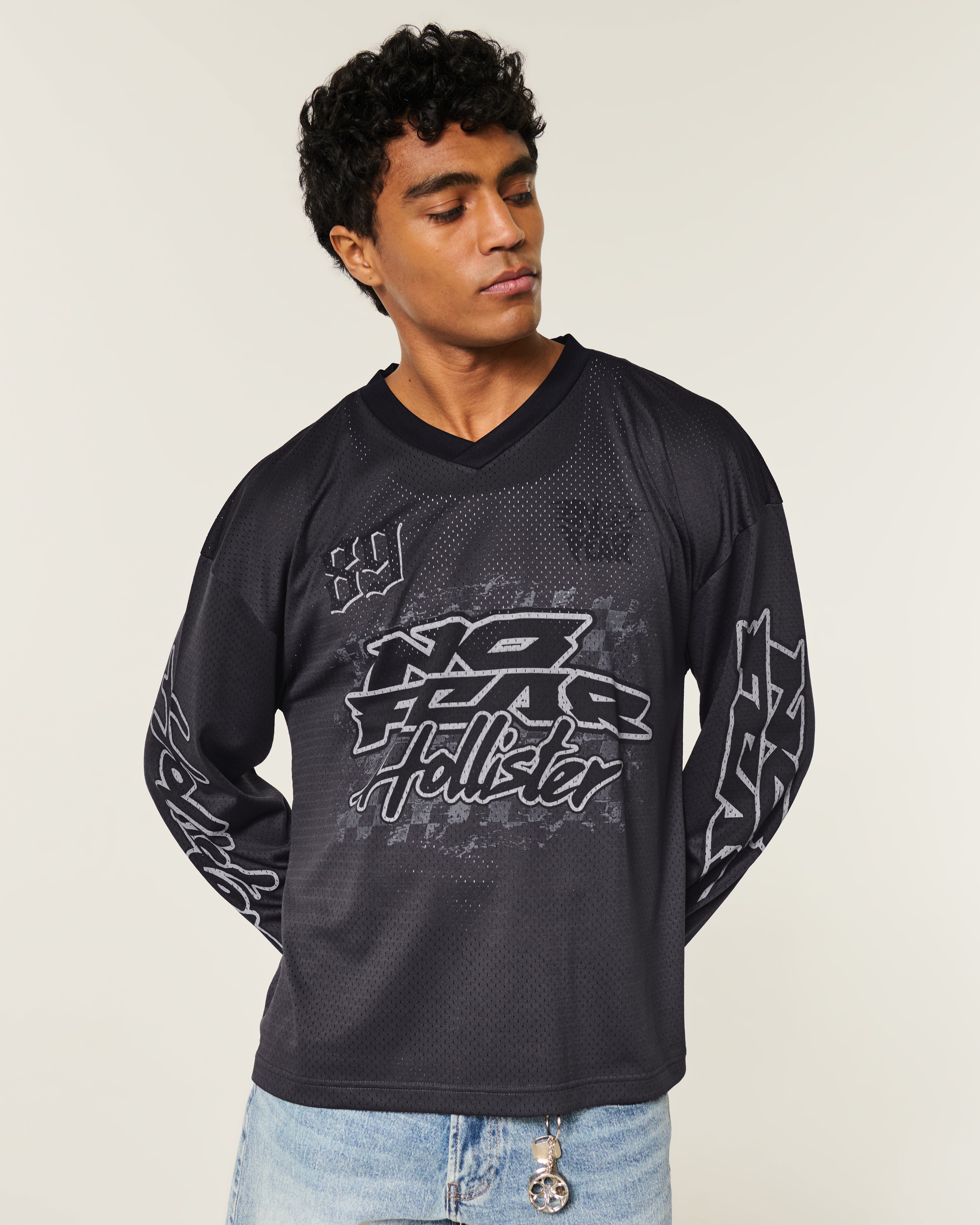 Long-Sleeve No Fear x Hollister Graphic Football Jersey