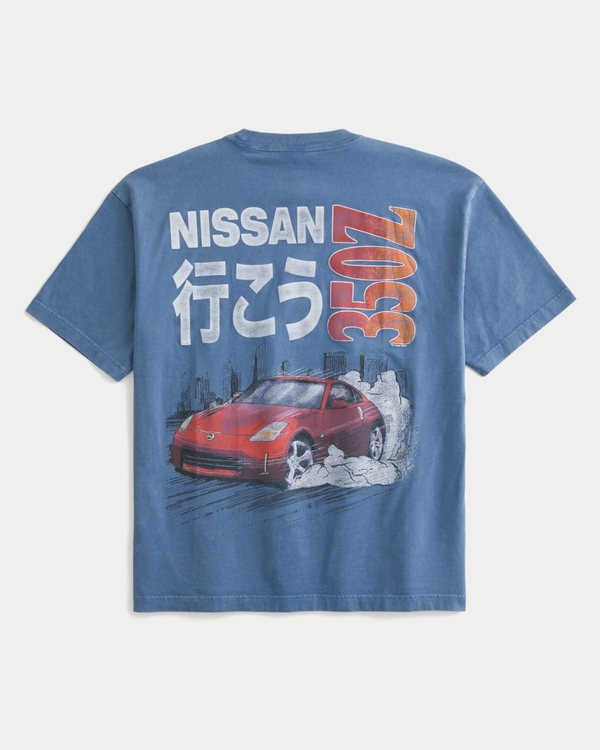 Camiseta con estampa de Nissan 350Z y corte cuadrado, Azul view 1