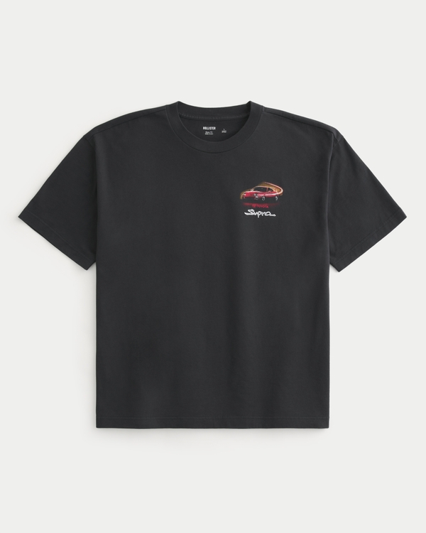 Camiseta en corte cuadrado con estampa de Toyota Supra, Negro view 2