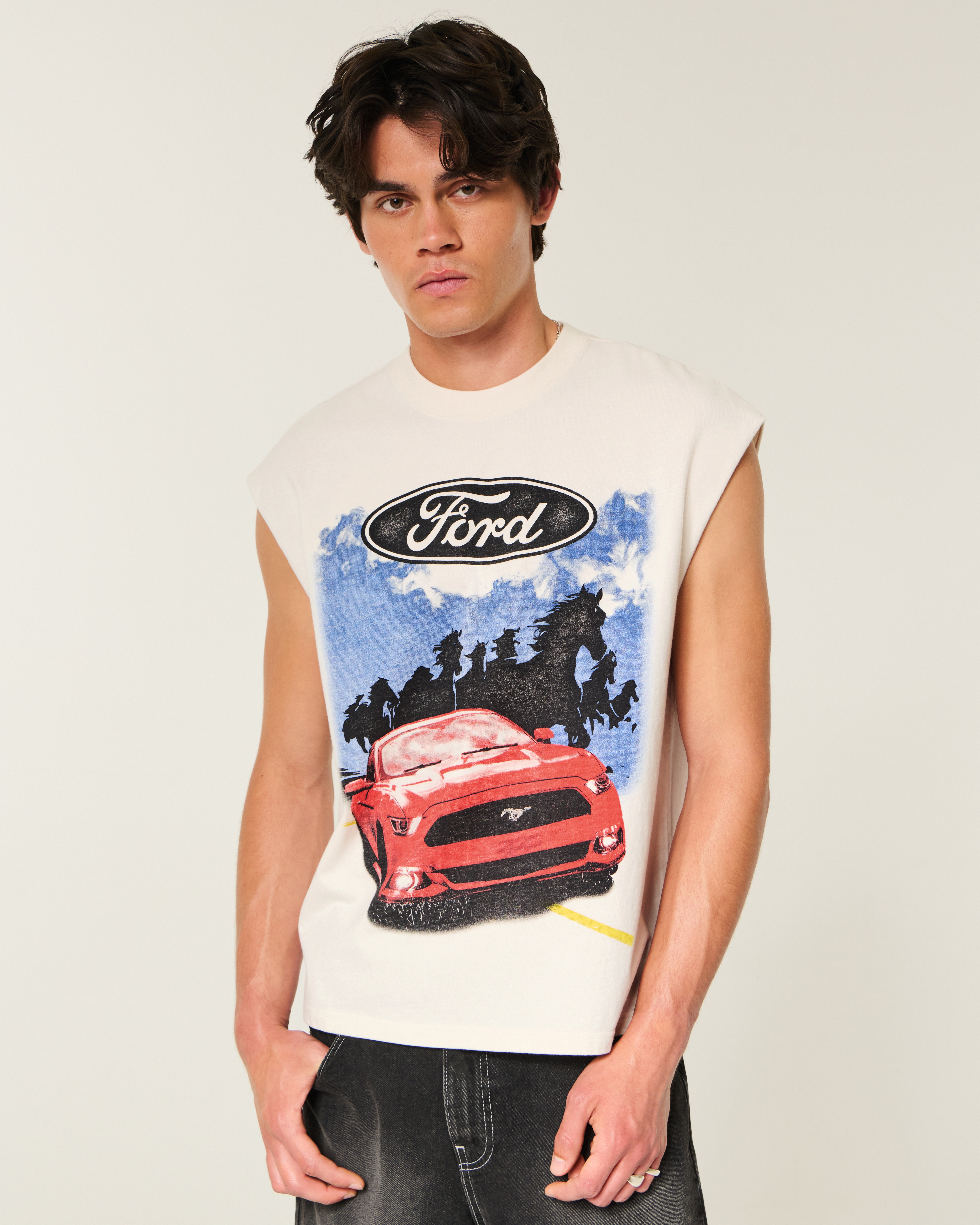 Boxy Heavyweight Ford Mustang Graphic Cutoff Tank
