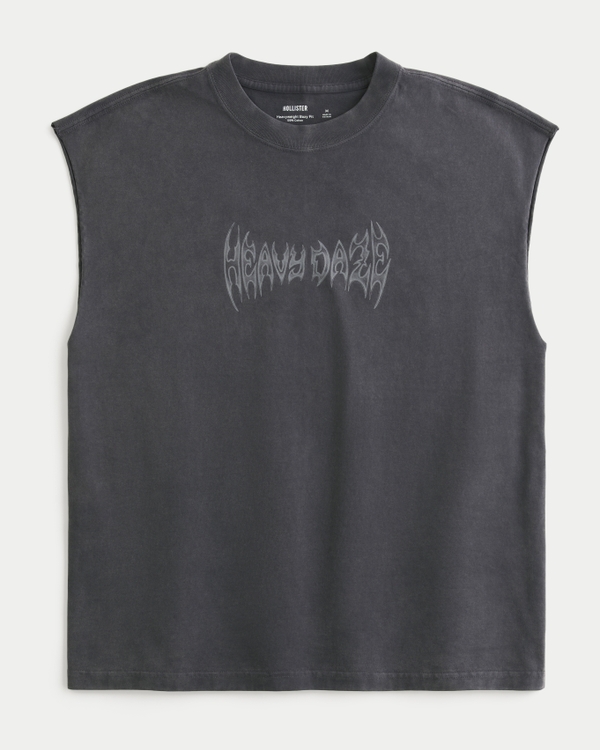 Boxy Heavyweight Graphic Cutoff Tank, Black view 1