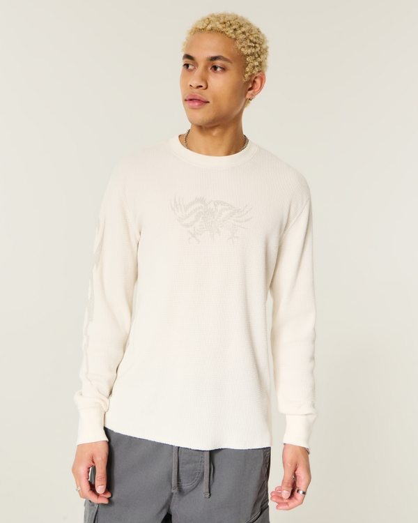 Long-Sleeve Graphic Thermal Shirt, Cream view 1