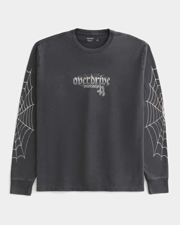 Relaxed Long-Sleeve Overdrive Motors Graphic Tee, Charcoal view 1