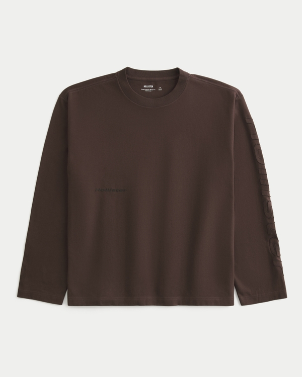 Boxy Heavyweight Long-Sleeve Logo Graphic Tee, Brown view 1