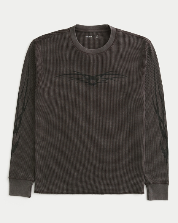 Y2K Graphic Thermal Crew Shirt, Dark Brown view 1