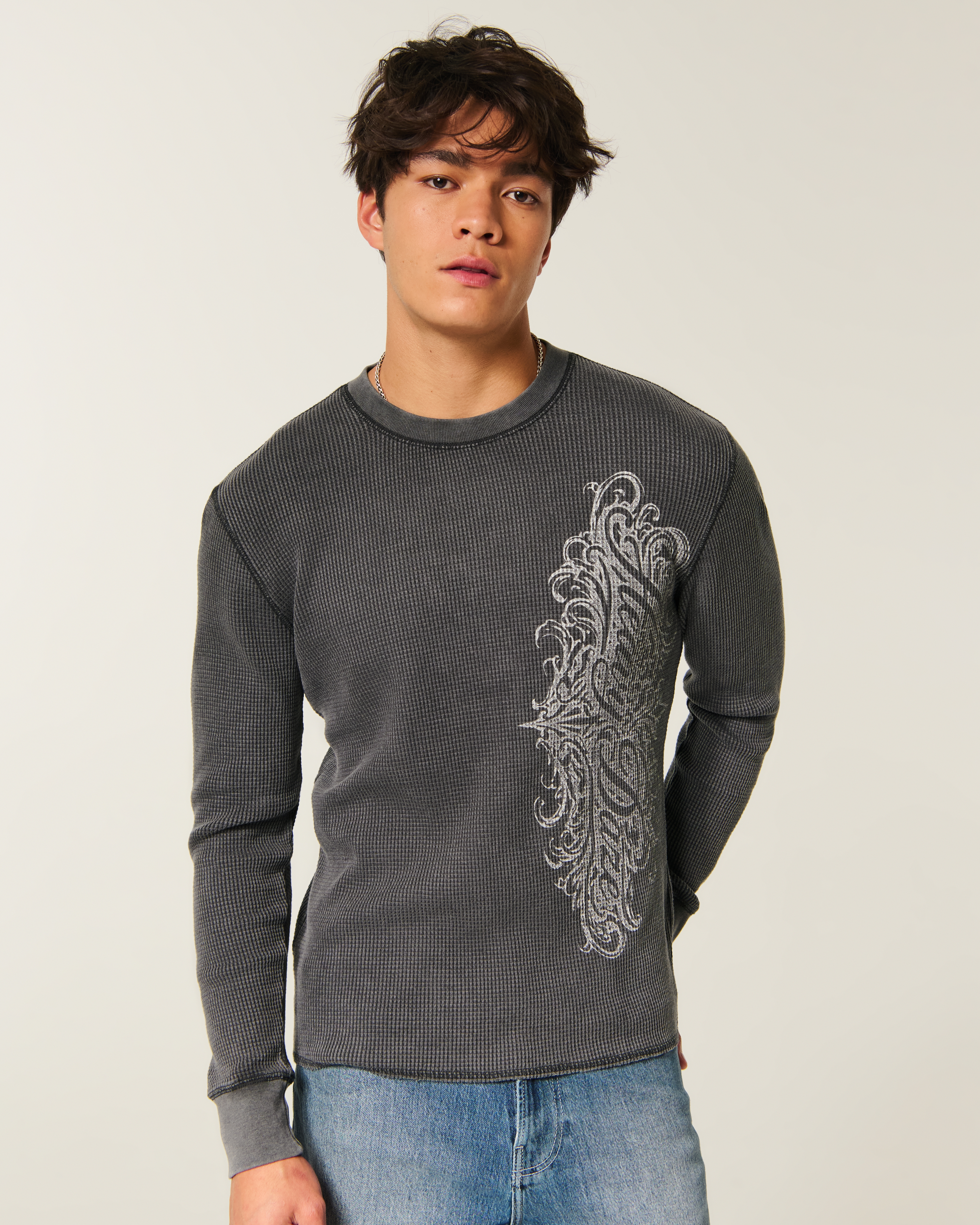 Y2K Heavy Daze Graphic Thermal Crew Shirt