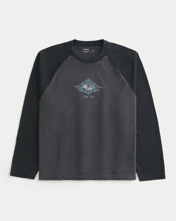 Boxy Heavyweight Long-Sleeve Big Sky Graphic Tee, Black And Charcoal view 1
