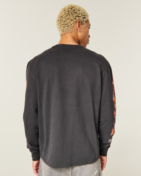 Relaxed Long-Sleeve Harley-Davidson Graphic Tee, Charcoal view 2