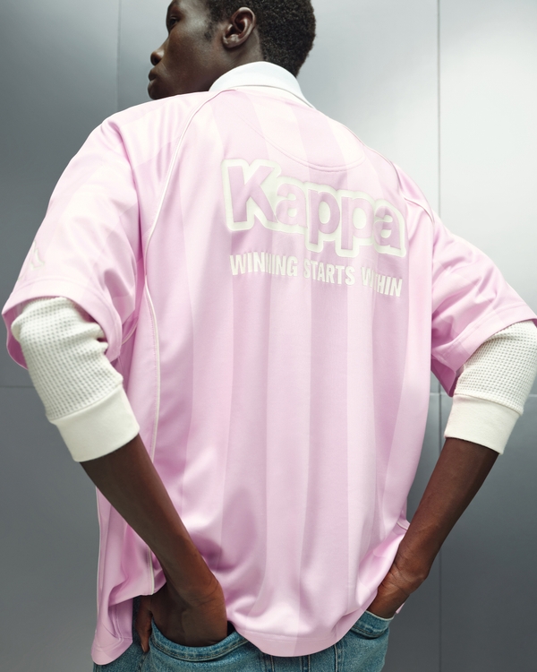 Hollister + Kappa Logo Graphic Soccer Jersey, Pink Stripe view 1