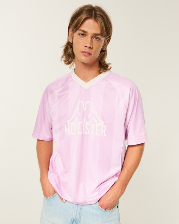 Hollister + Kappa Logo Graphic Soccer Jersey, Pink Stripe view 2