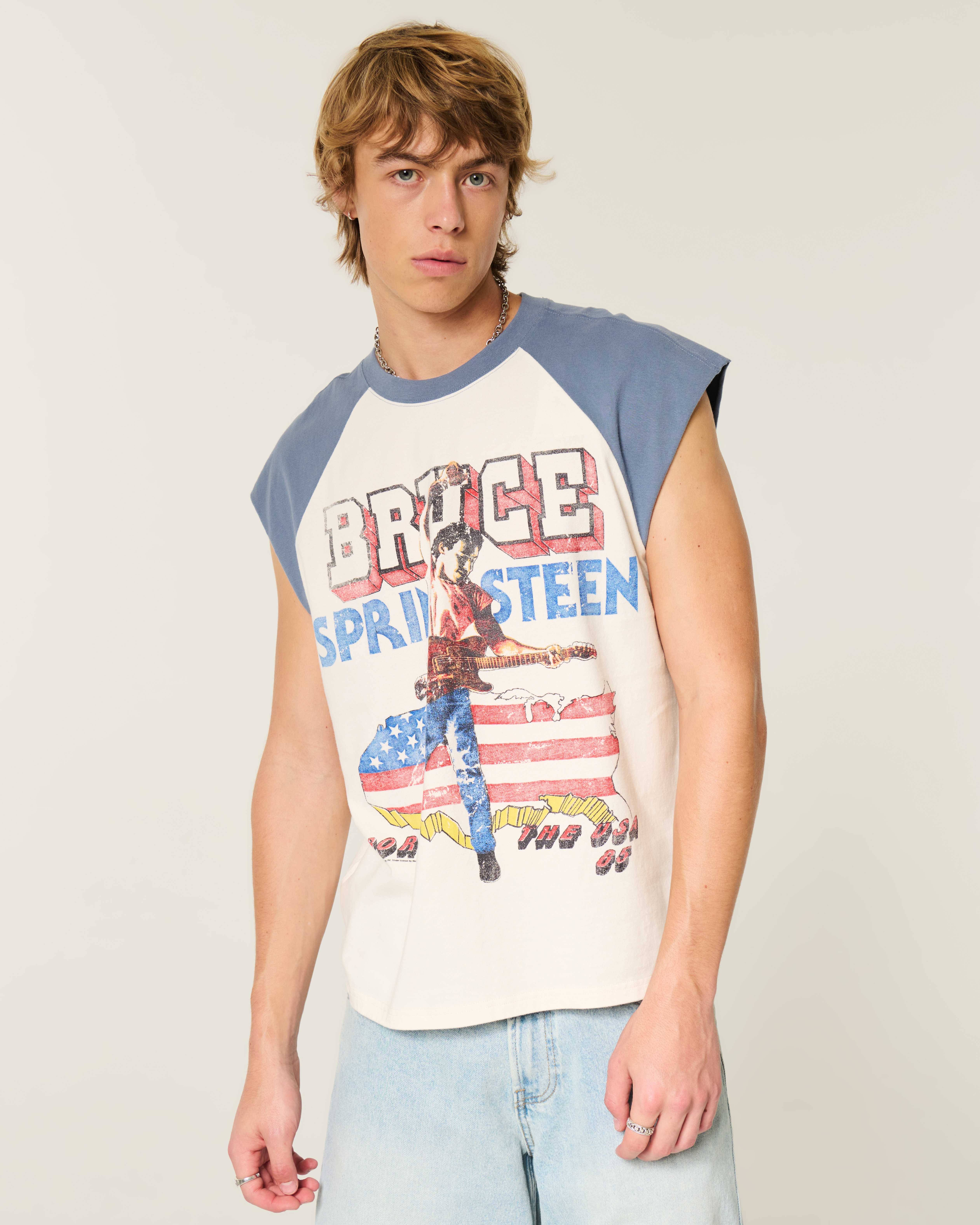 Boxy Heavyweight Bruce Springsteen Graphic Cutoff Tank