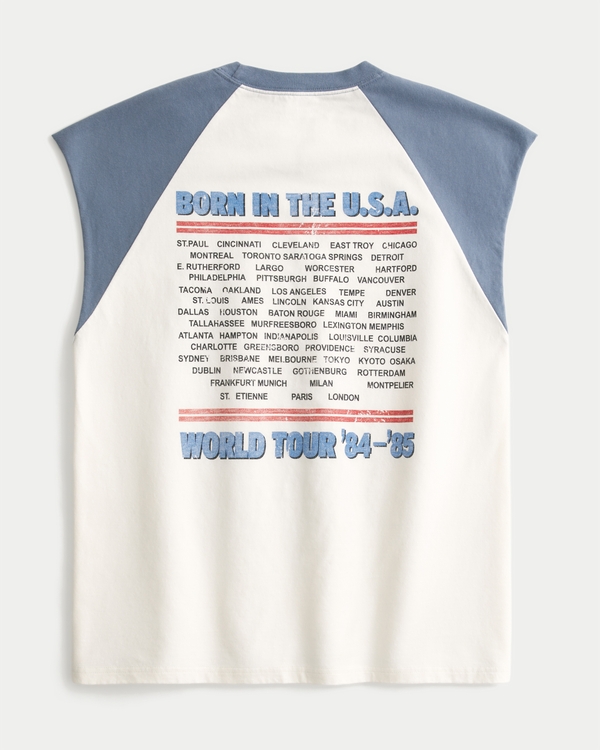 Boxy Heavyweight Bruce Springsteen Graphic Cutoff Tank, Cream view 1