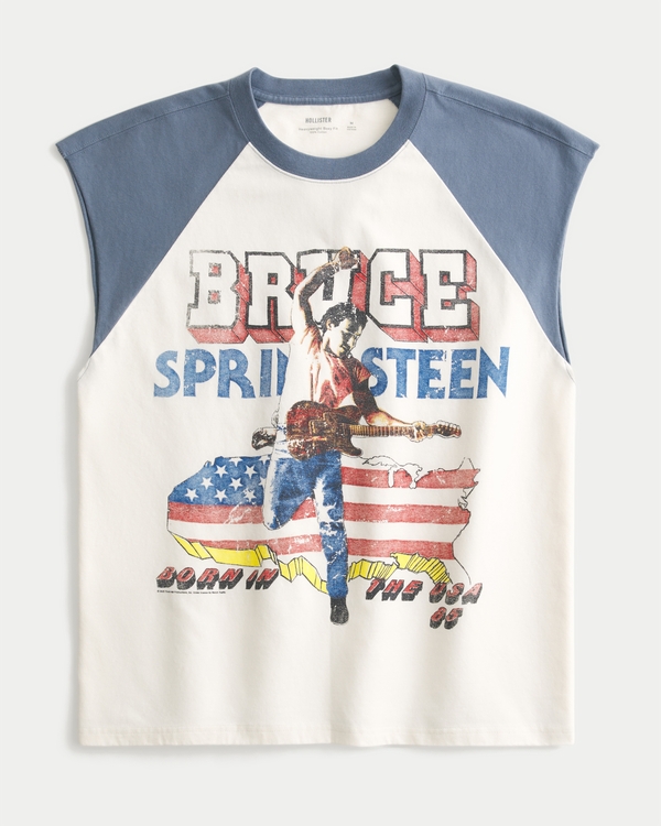 Boxy Heavyweight Bruce Springsteen Graphic Cutoff Tank, Cream view 2