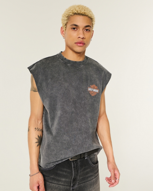 Boxy Heavyweight Harley-Davidson Graphic Cutoff Tank, Black view 1