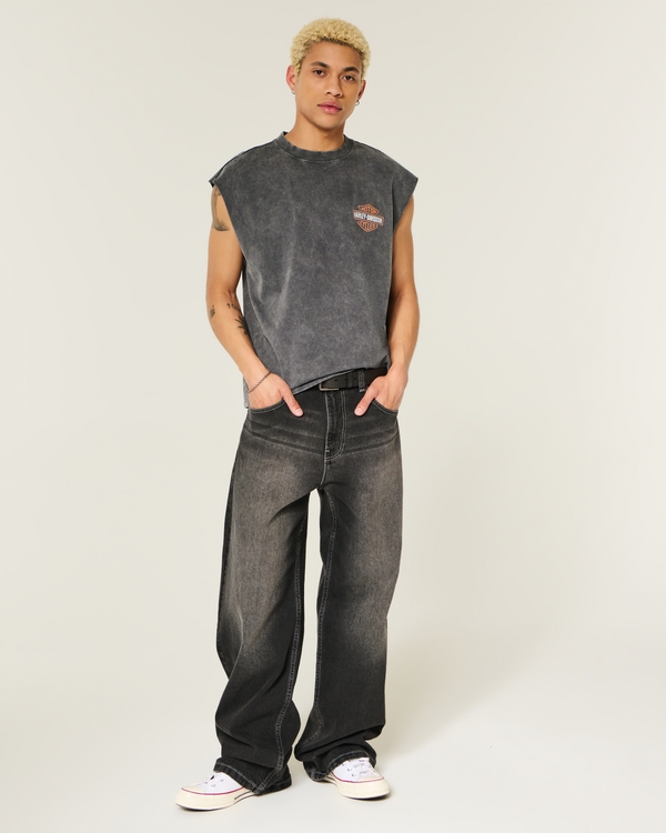 Boxy Heavyweight Harley-Davidson Graphic Cutoff Tank, Black view 2