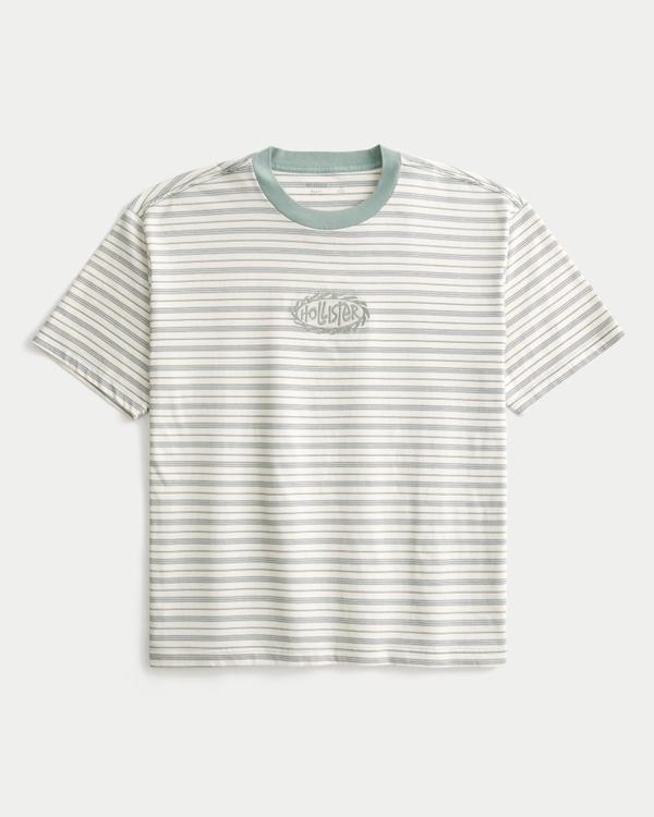 Boxy Striped Logo Graphic Tee, Eucalyptus Green Stripe view 1