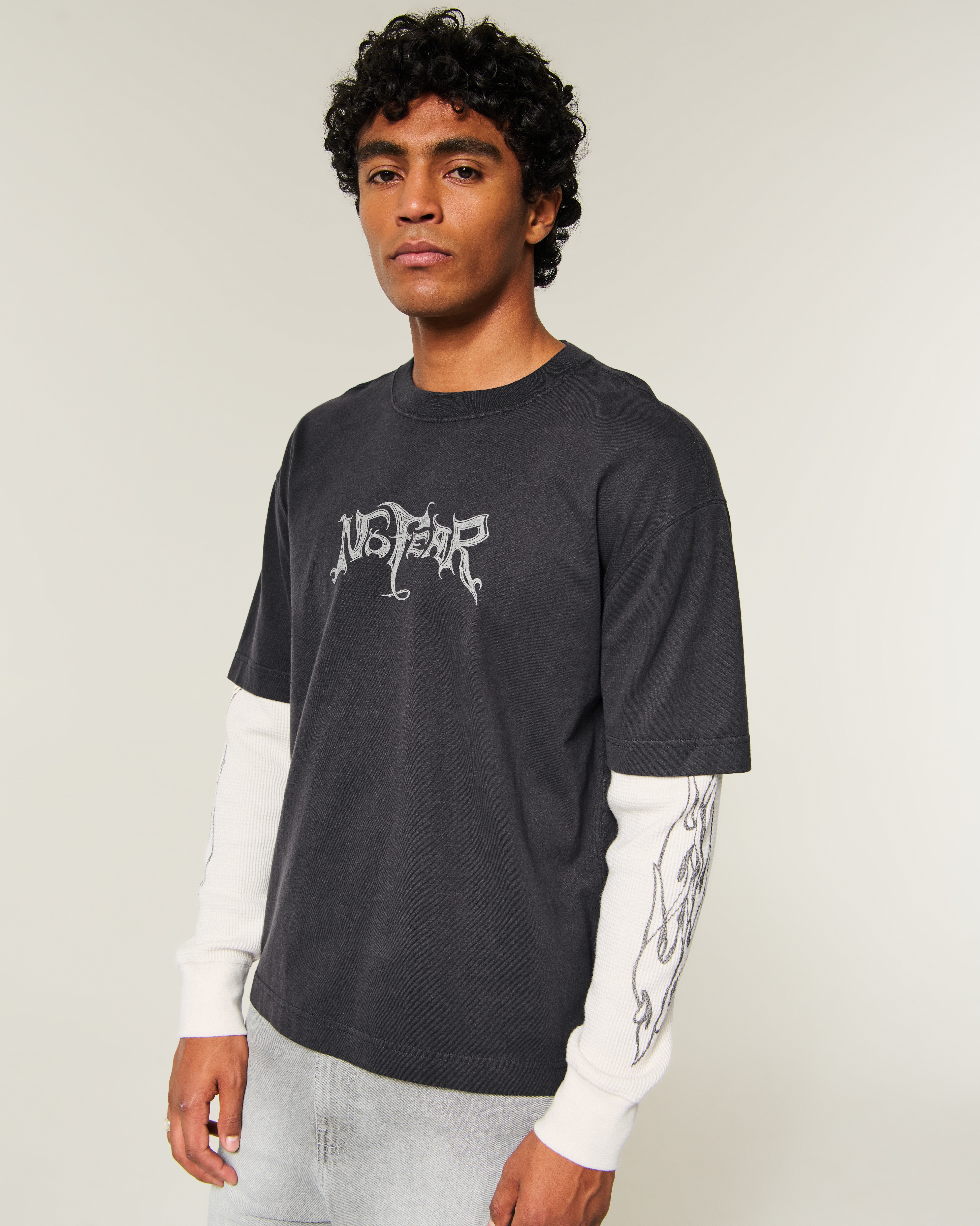 Boxy Heavyweight Layered 2-in-1 No Fear Graphic Tee