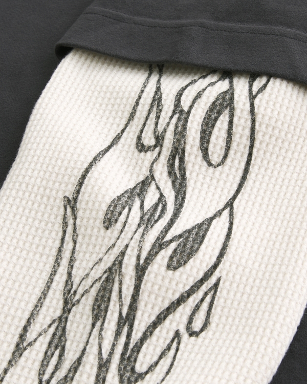 Boxy Heavyweight Layered 2-in-1 No Fear Graphic Tee, Charcoal view 2