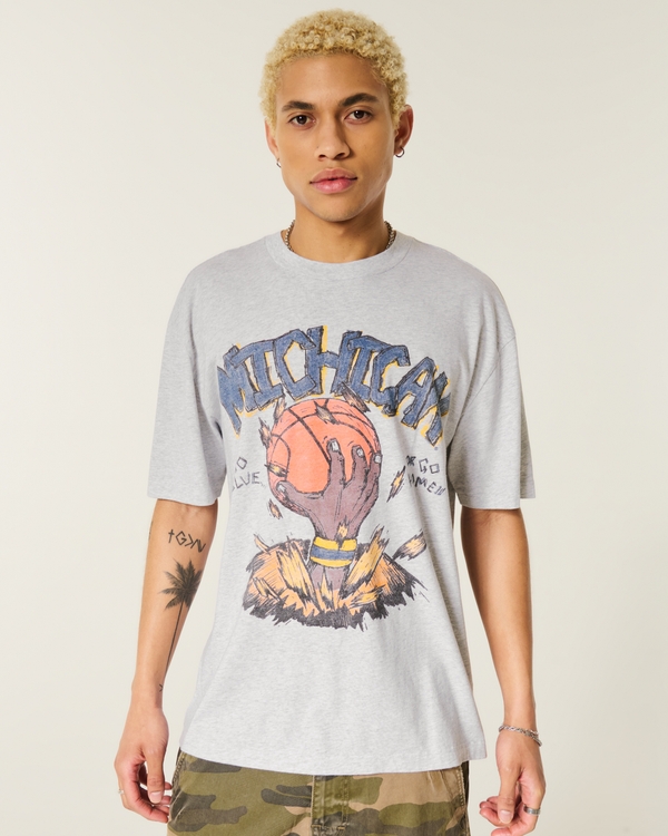 Boxy University of Michigan Wolverines Graphic Tee, Light Heather Gray view 1