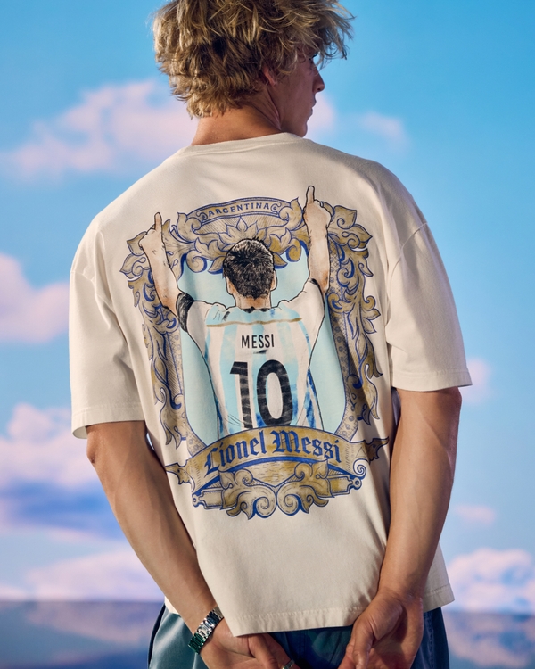 Argentina National Football Team Lionel Messi Graphic Tee, Cream view 1