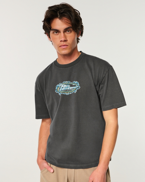 Boxy Heavyweight No Fear Graphic Tee, Black view 1