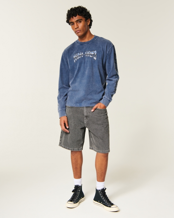 Boxy Heavyweight Long-Sleeve High Voltz Graphic Tee, Dark Blue view 2
