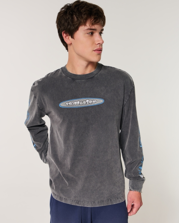 Boxy Heavyweight Long-Sleeve Logo Graphic Tee, Charcoal view 1