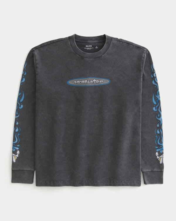 Boxy Heavyweight Long-Sleeve Logo Graphic Tee, Charcoal view 1