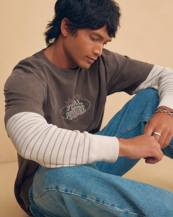 Boxy Layered 2-in-1 Total Pressure Graphic Tee, Dark Brown view 2