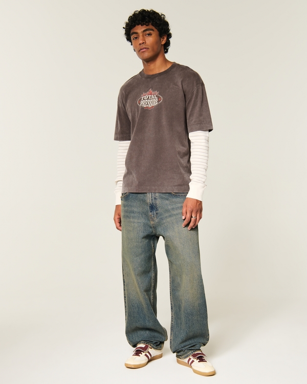 Boxy Layered 2-in-1 Total Pressure Graphic Tee, Dark Brown view 2