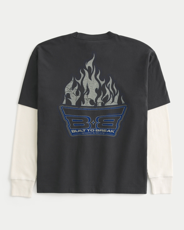 Boxy Layered 2-in-1 Built to Break Graphic Tee, Charcoal view 1