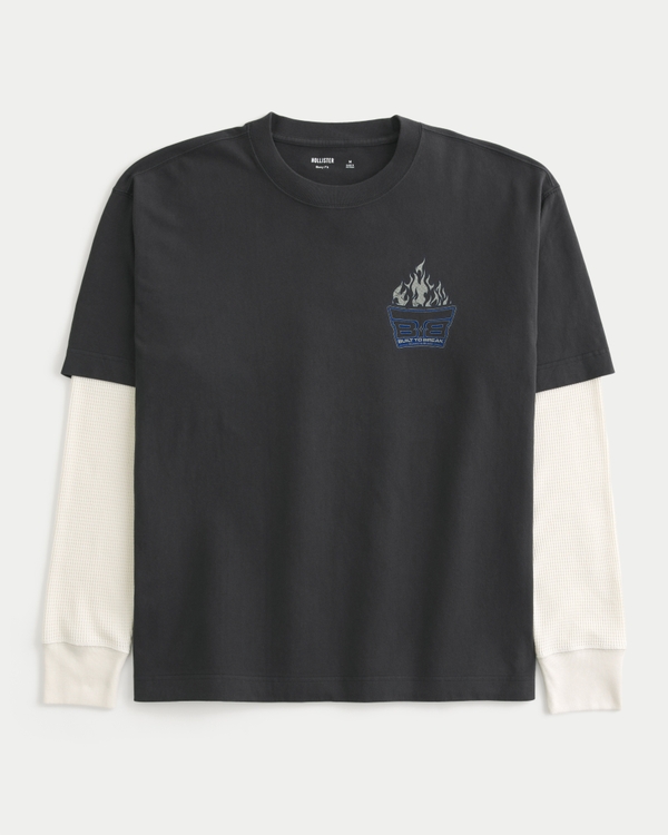 Boxy Layered 2-in-1 Built to Break Graphic Tee, Charcoal view 2