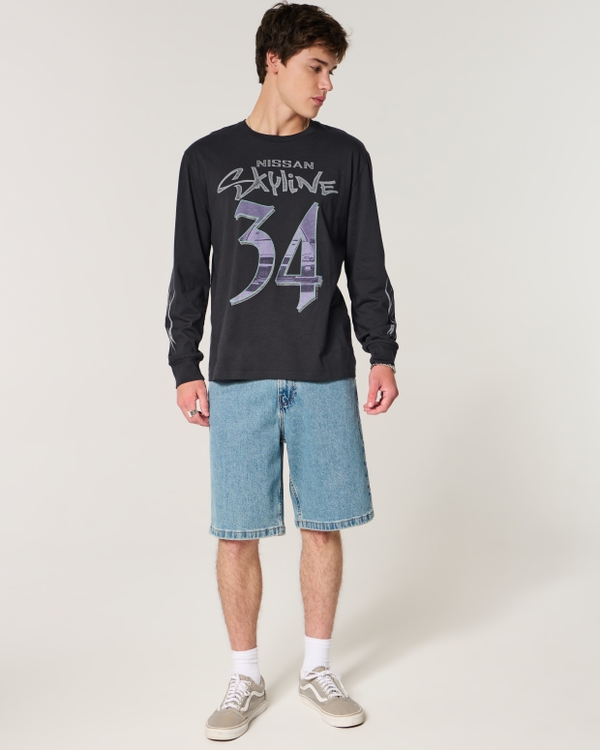 Relaxed Long-Sleeve Nissan Skyline Graphic Tee, Black Pattern view 2