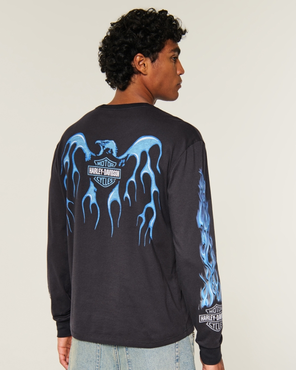 Relaxed Long-Sleeve Harley-Davidson Graphic Tee, Charcoal view 1