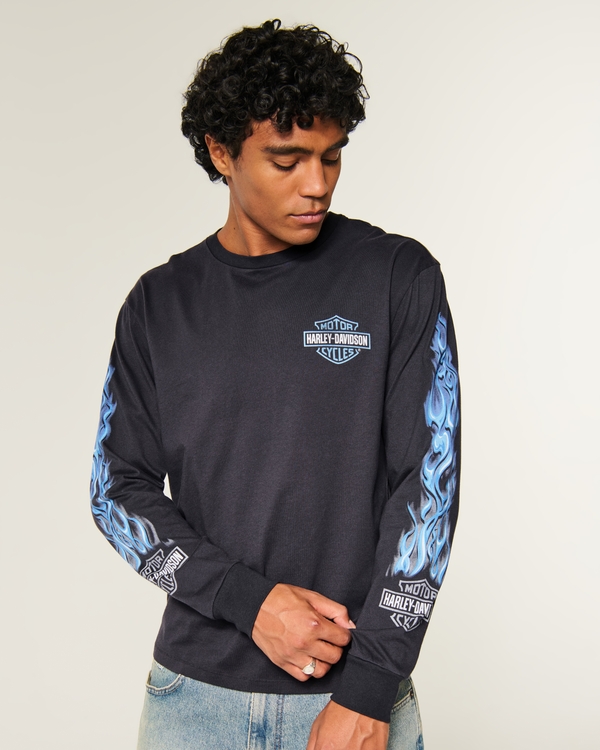 Relaxed Long-Sleeve Harley-Davidson Graphic Tee, Charcoal view 2
