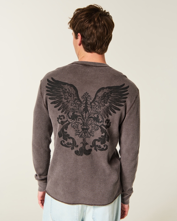 Long-Sleeve Thermal Angel Wings Graphic Tee, Dark Brown view 1