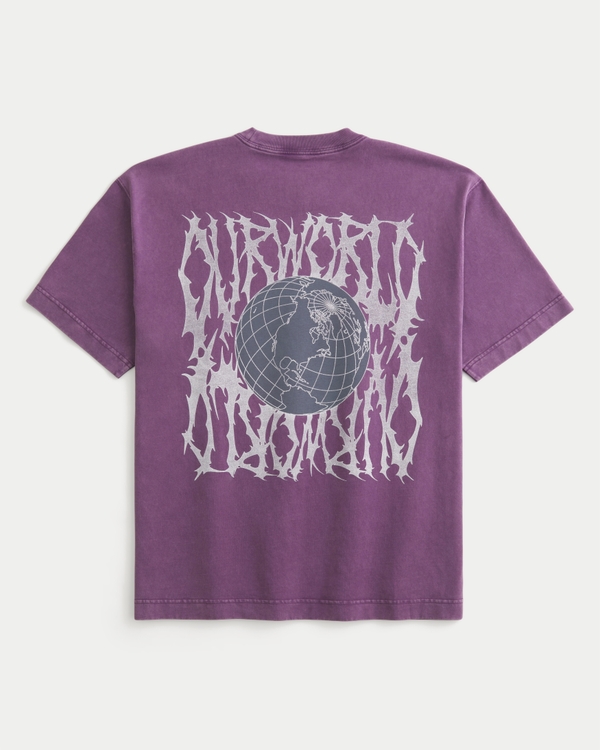 Boxy Heavyweight Our World Graphic Tee, Washed Purple view 1