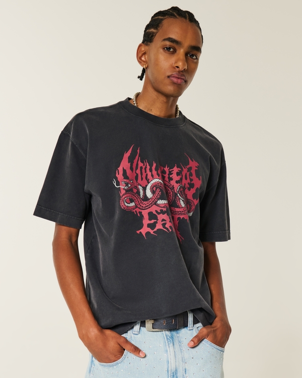 Boxy Heavyweight Nowhere Fast Graphic Tee, Washed Black view 1