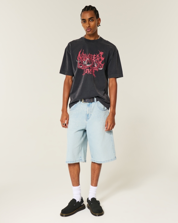 Boxy Heavyweight Nowhere Fast Graphic Tee, Washed Black view 2