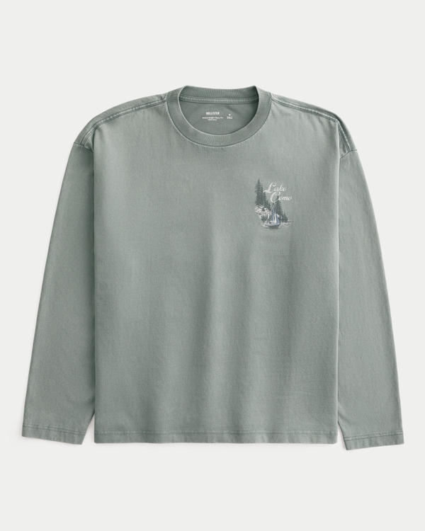 メンズ ボクシー ヘビーウェイト 長袖 Lake Como グラフィックTシャツ