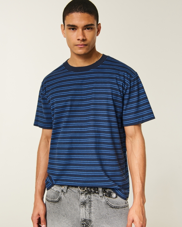 Relaxed Heavyweight Crew T-Shirt, Navy Stripe view 1
