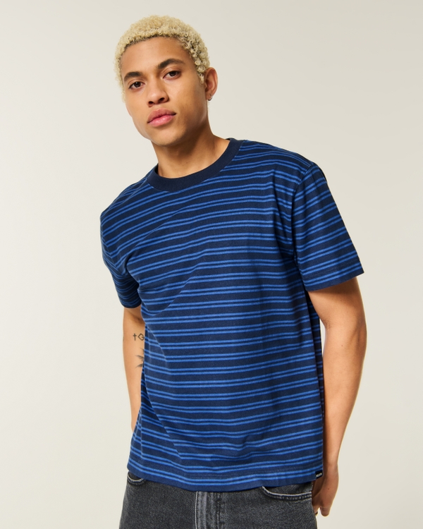 Relaxed Heavyweight Crew T-Shirt, Navy Stripe view 2