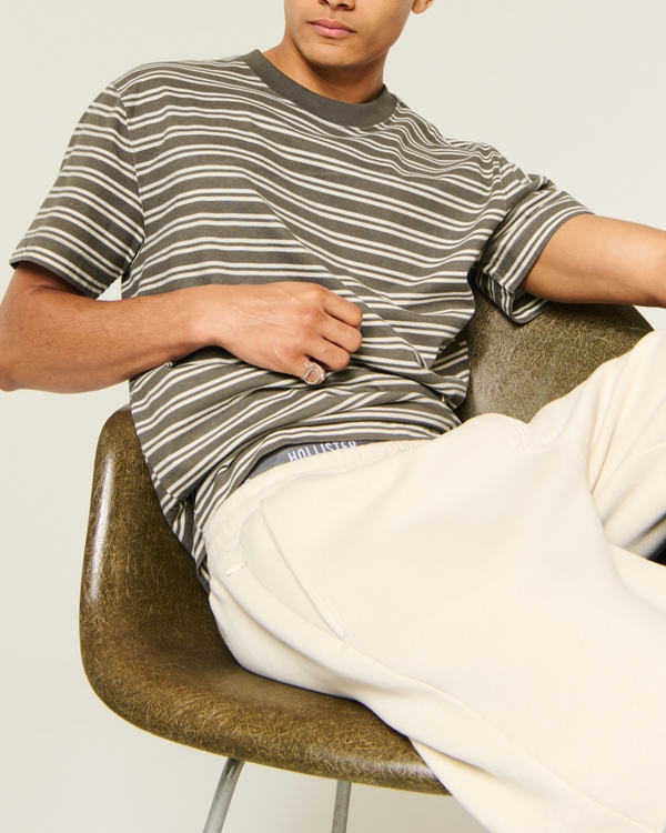 Relaxed Heavyweight Crew T-Shirt, Brown Stripe view 1