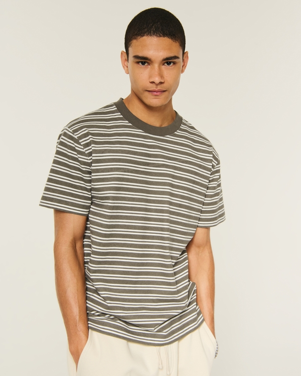 Relaxed Heavyweight Crew T-Shirt, Brown Stripe view 2