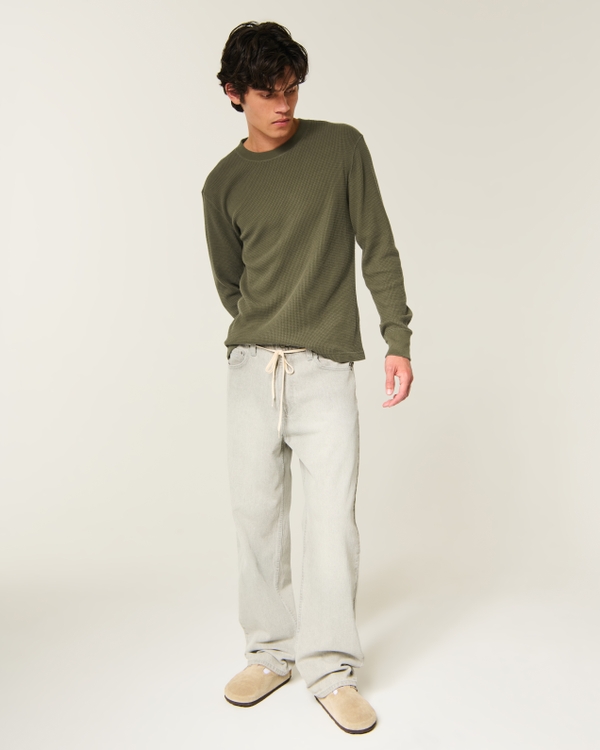 Relaxed Long-Sleeve Thermal Crew T-Shirt, Dark Olive view 2