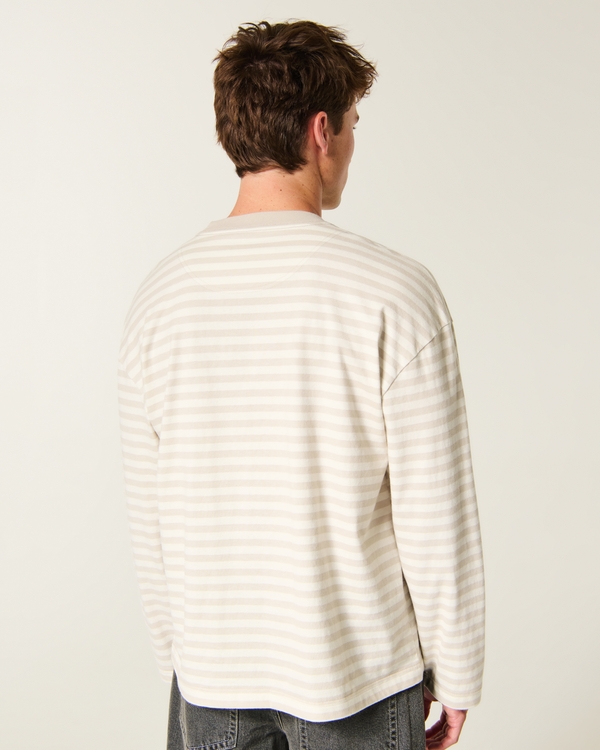 Boxy Heavyweight Long-Sleeve Crew T-Shirt, Tan Stripe view 2