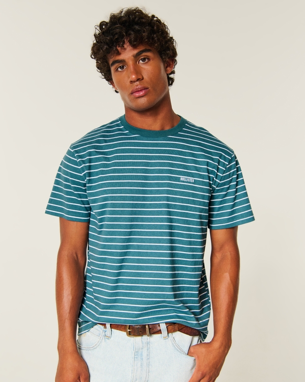 Relaxed Heavyweight Cotton Logo T-Shirt, Green Stripe view 1