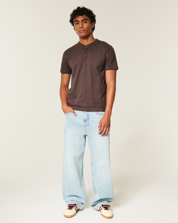 Heavyweight Classic Fit Short-Sleeve Henley, Dark Brown view 2