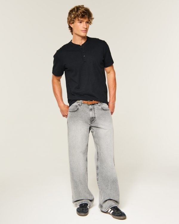 Heavyweight Classic Fit Short-Sleeve Henley, Black view 2